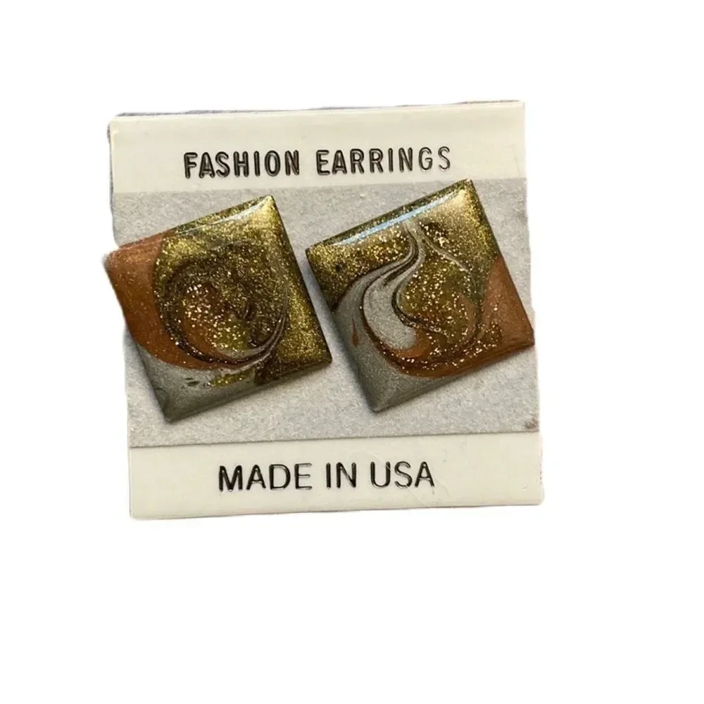 Vintage Marble Swirl Square Earrings